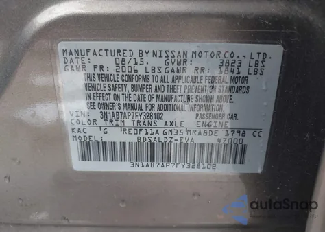 2015 Nissan Sentra Sv from USA, damaged, VIN 3N1AB7AP7FY328102